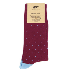 Load image into Gallery viewer, BURGUNDY AND BLUE DOT BAMBOO SOCKS SIZE 8.5-12 Socks OH MY GOOD Ireland
