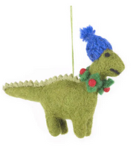 Load image into Gallery viewer, HANDMADE BIODEGRADABLE FELT HANGING COSY DINOSAUR CHRISTMAS TREE DECORATION Seasonal & Holiday Decorations OH MY GOOD Ireland