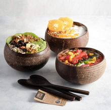 Load image into Gallery viewer, Geometric Coconut Bowl With Reclaimed Wood Spoon