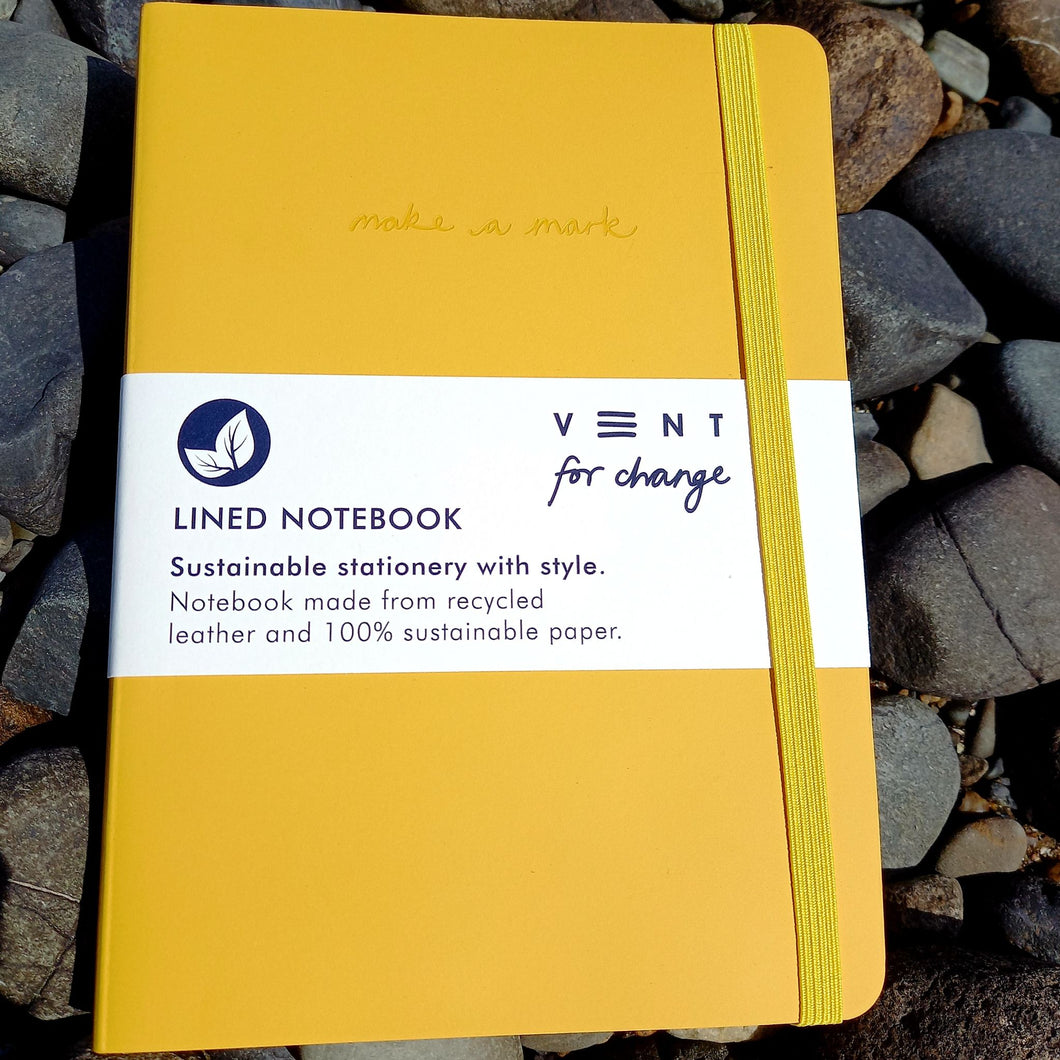Mustard Yellow A5 Lined Notebook- Recycled Leather