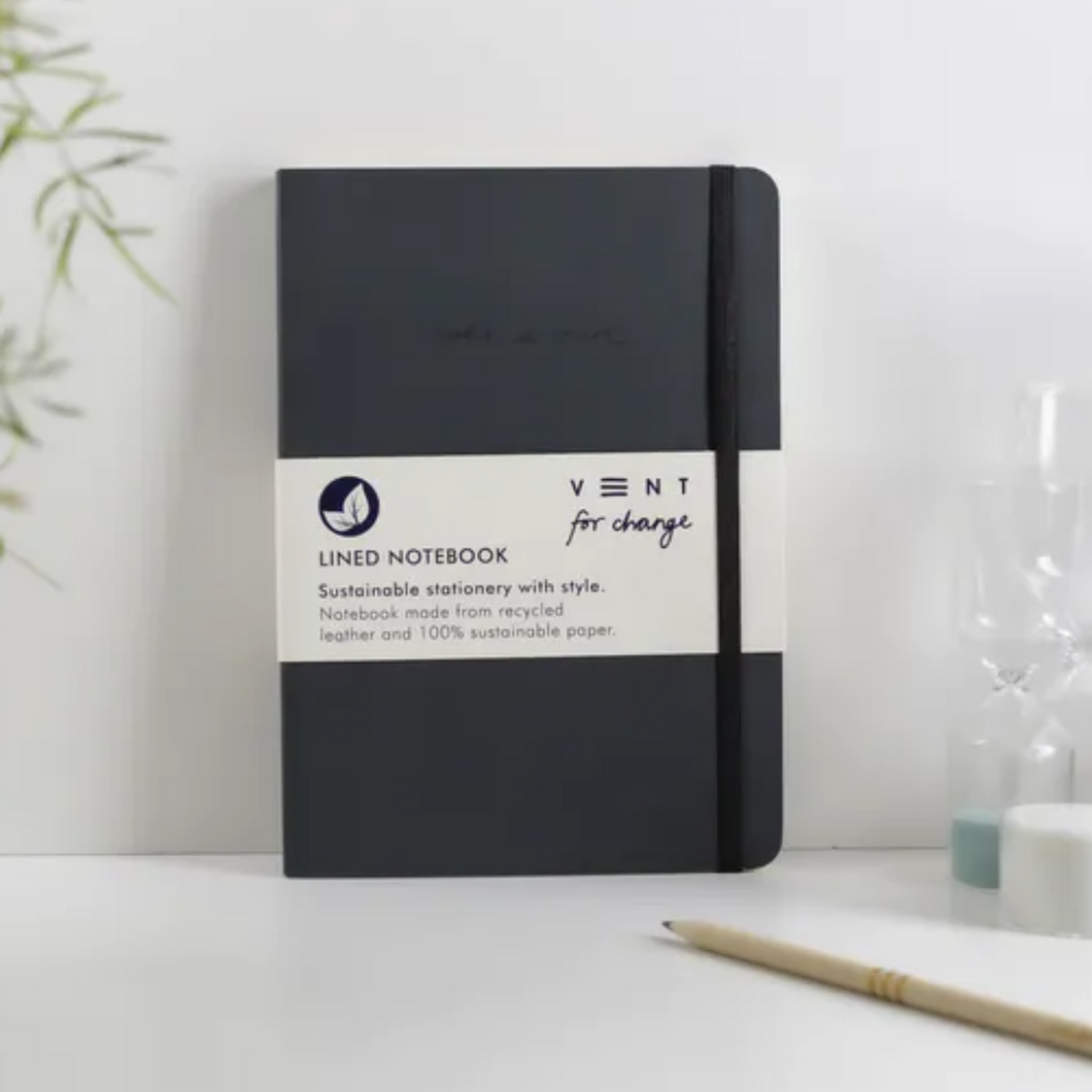 RECYCLED LEATHER A5 LINED NOTEBOOK. - CHARCOAL BLACK stationary OH MY GOOD Ireland