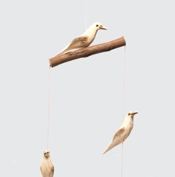 HANDCRAFTED NATURAL WOOD BIRD MOBILE  OH MY GOOD Ireland