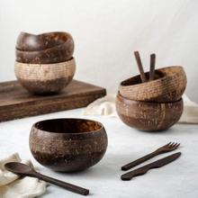 Load image into Gallery viewer, Geometric Coconut Bowl With Reclaimed Wood Spoon
